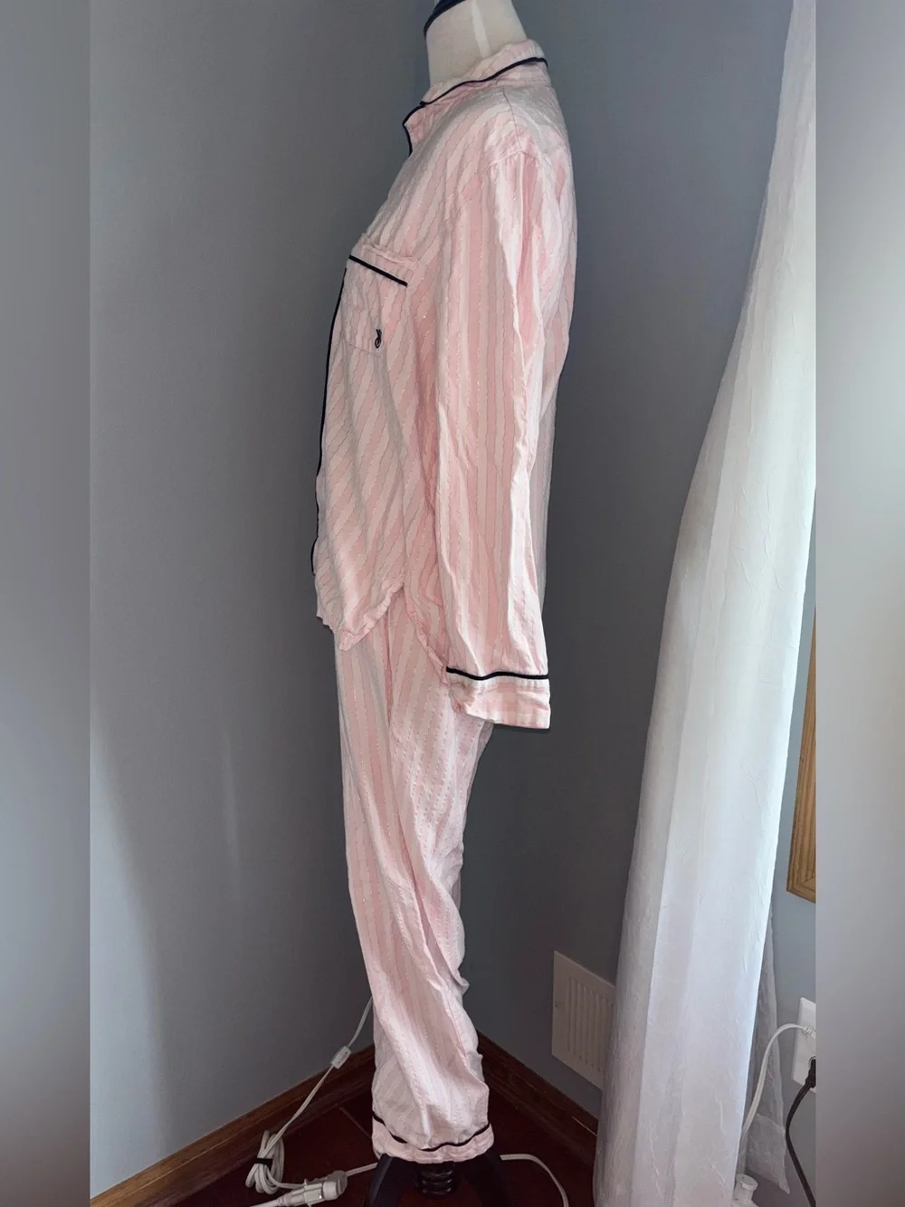 Victoria's Secret Pale Pink Pajama Set with Black Piping